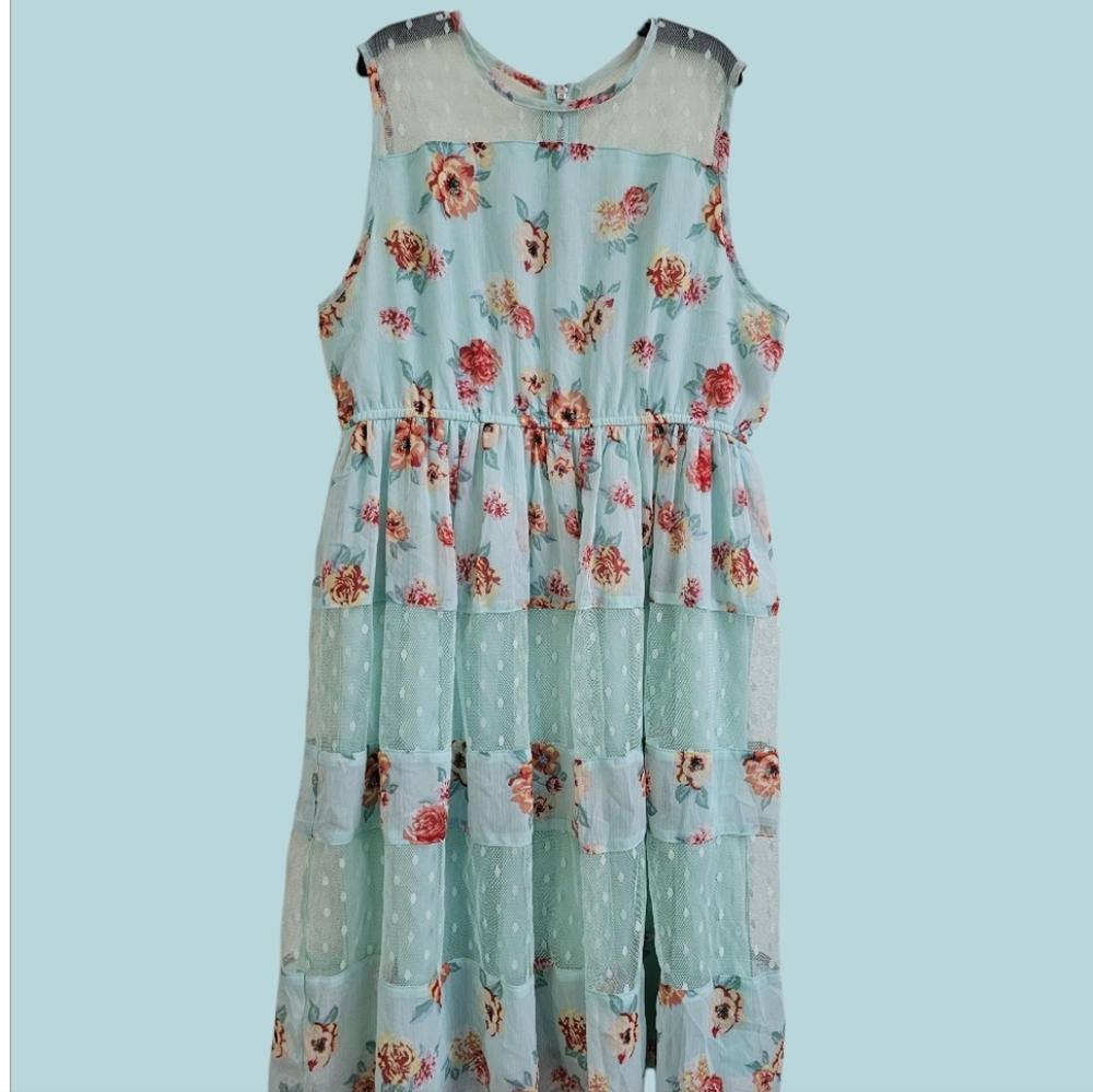 D. Signed By Disney Sleeveless Floral Polka Dot Dress Size 14/16